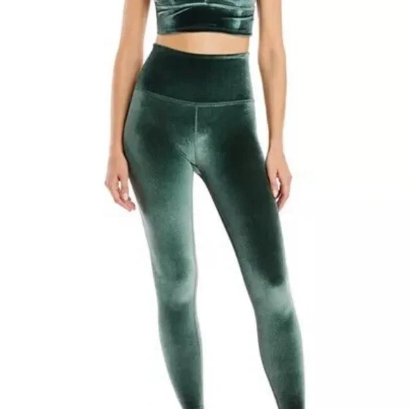 Beyond Yoga Forest Green Velvet Leggings - Picture 2 of 7
